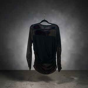 DKNY Black Sheer Long-Sleeve Women's Top